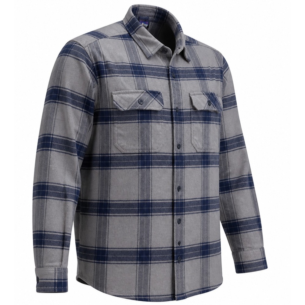 Patagonia Mens Large Fjord Flannel Shirt Gray Blue Plaid Shacket